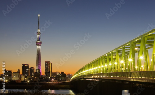 Fotoboard na płycie Tokyo city i tokyo skytree o zmierzchu