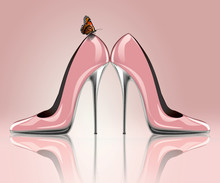 3d Rendering Of Pink Shoes With Butterfly