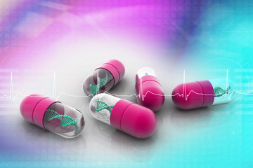 Canvas Print - 3d illustration of Dna inside the capsule