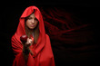 beautiful woman with red cloak and fruit