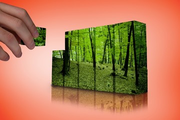 Aufkleber - Composite image of hand building wall