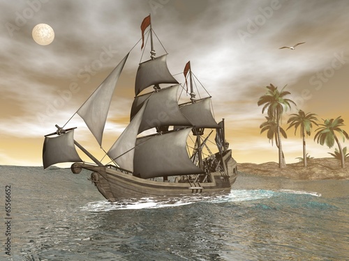 Board z aluminiowym obramowaniem Statek piracki opuszcza - 3d render