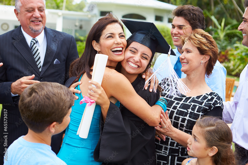 Graduation Prob Hispanic Student And Family Celebrating Graduation Stock Photo | Adobe ...
