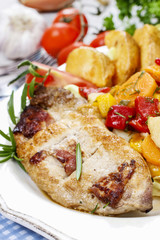 Poster - Joint of pork with baked potatoes and fresh vegetables