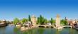 Panorama of Strasbourg, medieval bridge Ponts Couverts. Alsace