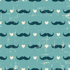 Poster - Seamless Mustache and Hearts Background