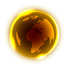 Fototapete - Golden globe with yellow neon light around