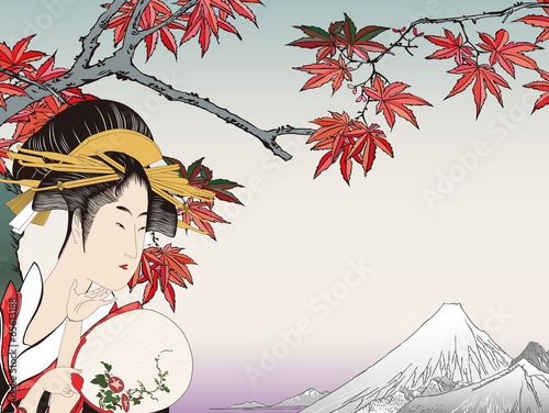 Board z aluminiowym obramowaniem Utamaro piękny obraz i Hiroshige jesienne liście Ilustracja robota ręczna robota