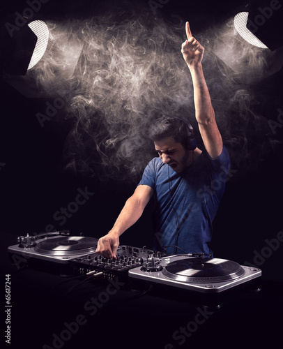 Deejay mixing at party Canvas Print