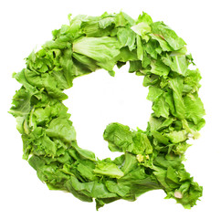 q lettuce letter on a white background