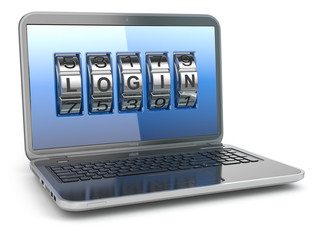 Poster - Computer or internet security concept. Laptop with code login.