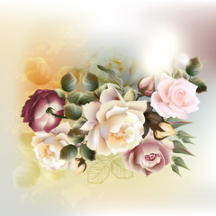 Wall Mural - Fashion vector background with roses in vintage style