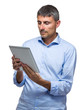 © leungchopan - Old businessman looking at digital tablet
