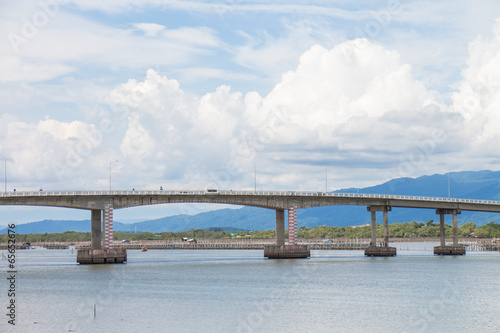 Long bridge in thailand and blue sky background Poster
