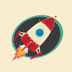 Sticker - vintage style retro poster of Space rocket