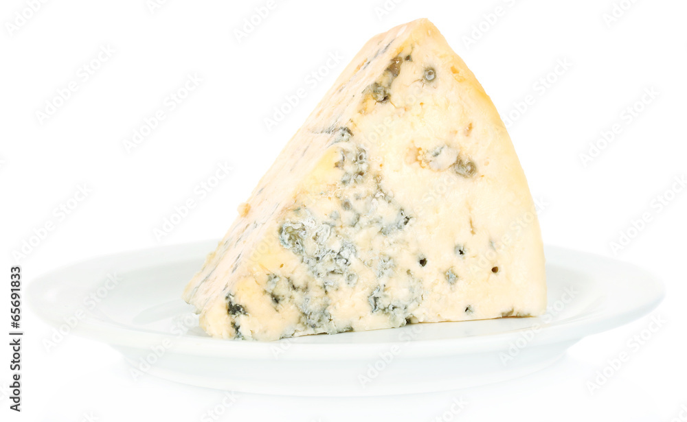 Cheese with mold isolated on white background close-up
