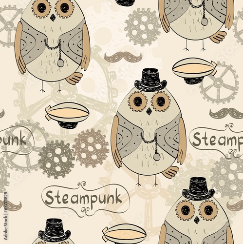 Obraz na płótnie canvas czteroczęściowy "tetraptyk" Steampunk sowa