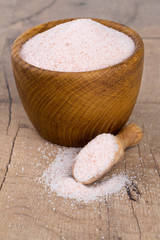 Poster - fine himalayan salt in a wooden bowl