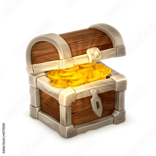 Treasure chest, vector illustration isolated on white background