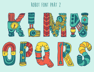 vektor cartoon colorful robot font (type) part 2