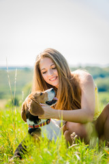 Wall Mural - Teenager with her dog