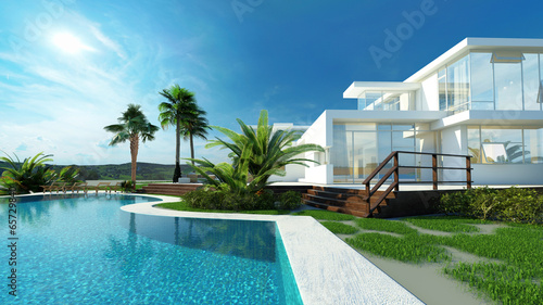 Cuadros en Lienzo Luxury house with a tropical garden and pool