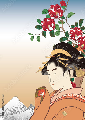 Board z aluminiowym obramowaniem Utamaro piękny obraz i ilustracja Hiroshige Ueno Shitakuda Tsubaki