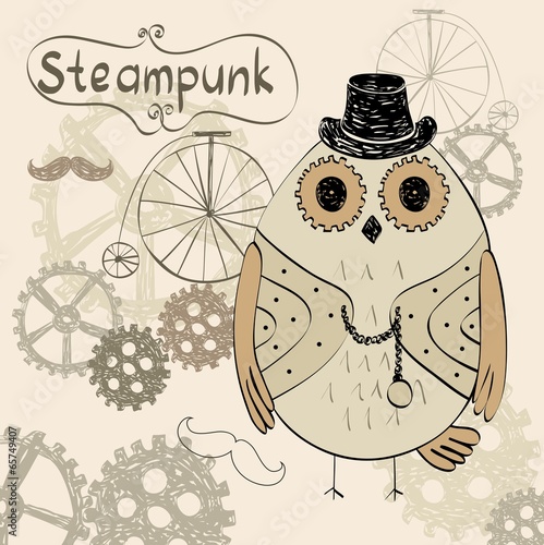 Obraz na płótnie canvas dwuczęściowy "dyptyk" Steampunk sowa