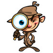Cartoon cute detective investigate with brown coat and eye glass