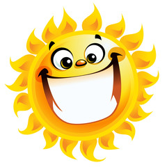 Extremely happy cartoon yellow sun excited character smiling