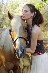 Wall Mural - Young lady with horse