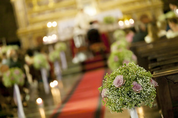 Wall Mural - Beautiful flower wedding decoration in a church