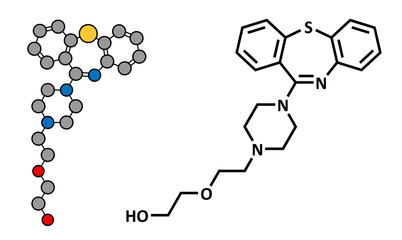 Poster - Quetiapine antipsychotic drug, chemical structure.