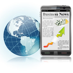 Canvas Print - Global Business. News on Smart Phone