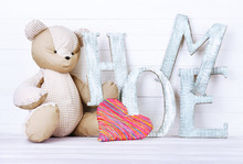 Decorative Letters Forming Word HOME With Teddy Bear
