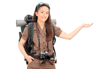 Wall Mural - Female tourist gesturing with hand