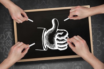 Poster - Composite image of multiple hands drawing thumb up with chalk