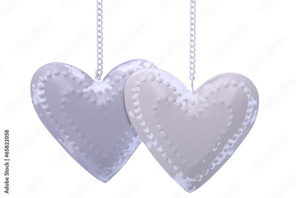 Obraz na płótnie Two  hearts isolated on white w salonie