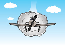 Cartoon Biplane On The Sky With Clouds