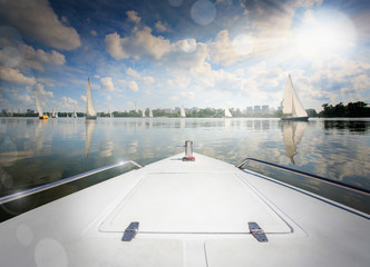 Yacht boats running in the river