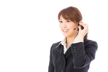 asian businesswoman with headset on white background