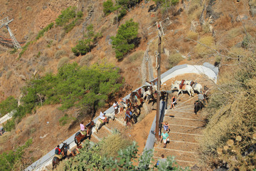 Ladder from cruise port to city Fira. Santorini, Greece