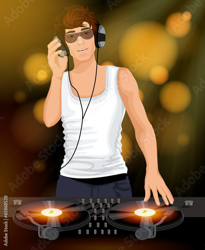 Obraz na płótnie canvas Mężczyzna dj ze słuchawkami