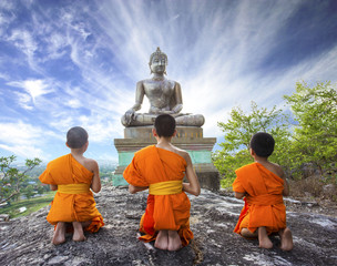 Novice Monk praying to the Buddha