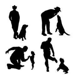 Wall Mural - Vector silhouette of people with dog.