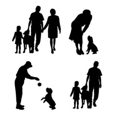 Wall Mural - Vector silhouette of people with dog.