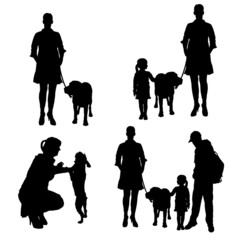 Canvas Print - Vector silhouette of people with dog.