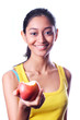 © Ross Petukhov - Happy attractive indian girl giving an apple