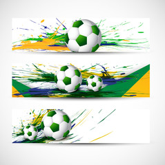 Canvas Print - Brazil flag colors three grunge header set soccer ball vector il