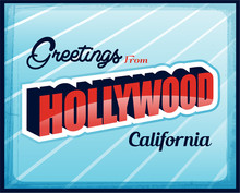 Vintage Touristic Greeting Card Hollywood